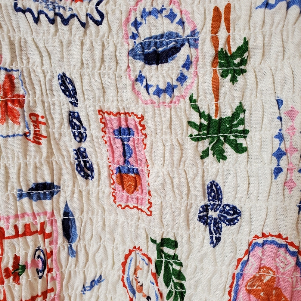 NWOT Monteau Los Angeles linen-blend smocked puff sleeve top - Picture 3 of 5